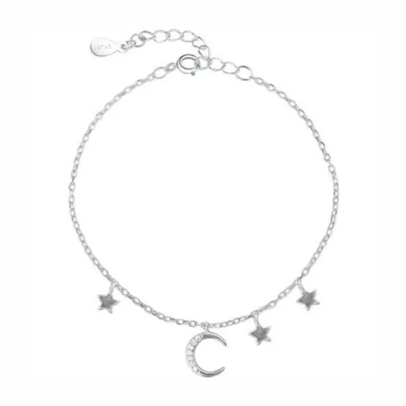 S925 sterling silver crescent moon stars bracelet - Picture 2 of 8